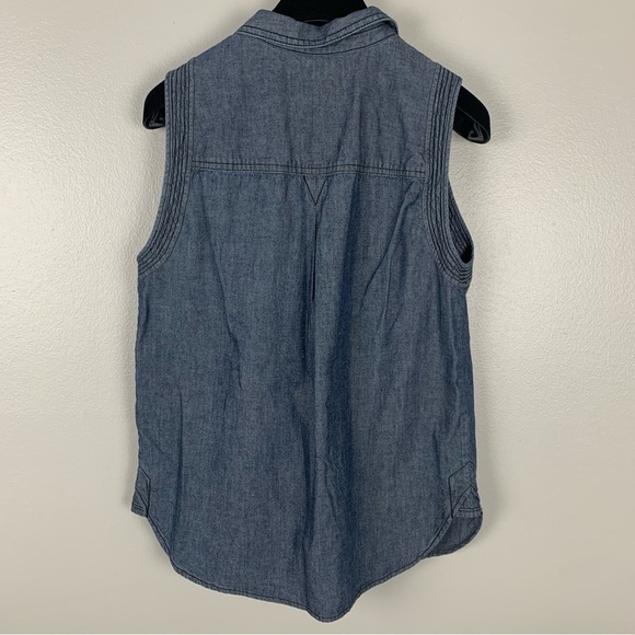 A.L.C women’s Kelly chambray medium wash button up blouse sleeveless blue XS - Picture 3 of 7